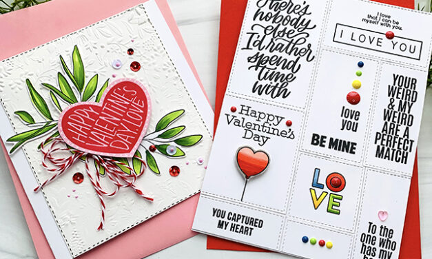 Valentine Greetings that say “Love You” by Simon Says Stamp